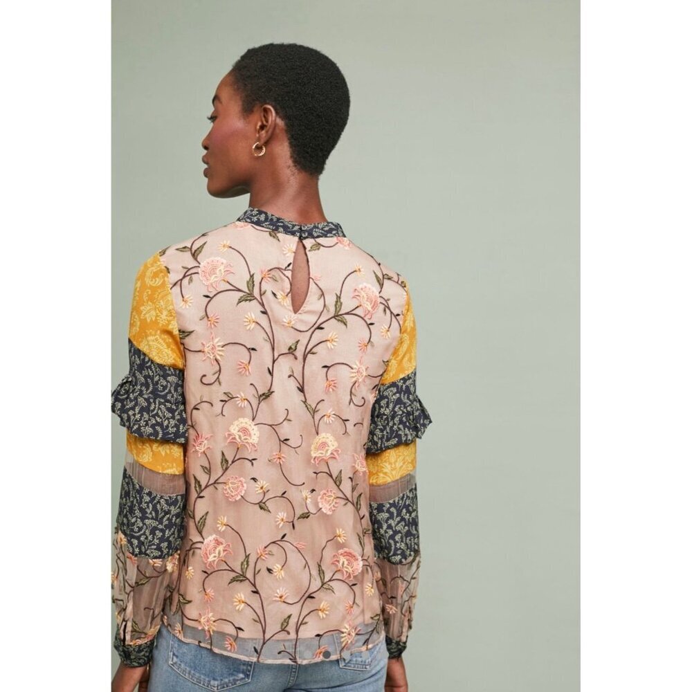Anthropologie Let Me Be Love Actually Patchwork Silk Blouse - Picture 2 of 10